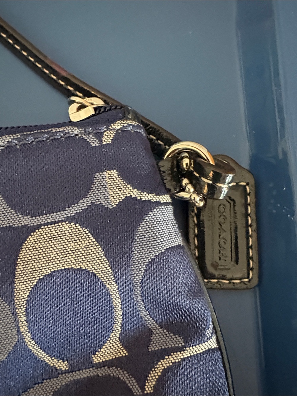Coach Navy and Khaki Signature C Wristlet - Picture 4 of 10
